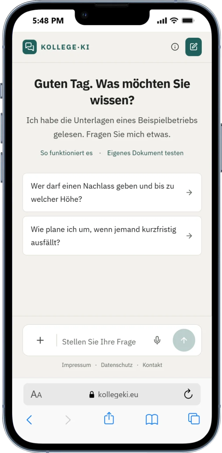 Kollege KI — Ansicht am Smartphone
