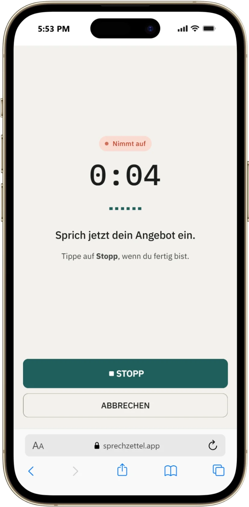 Sprechzettel — Ansicht am Smartphone